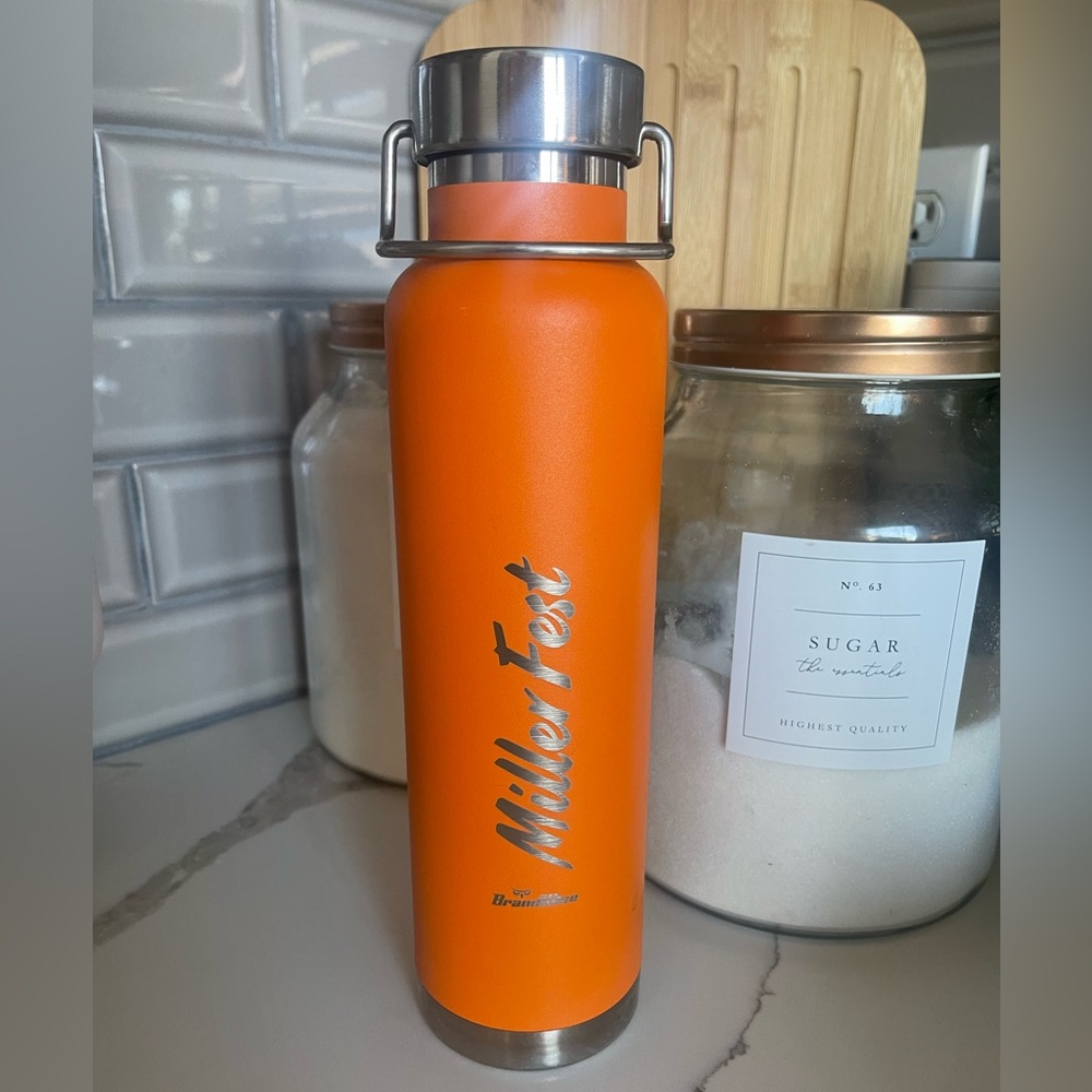 Miller Fest orange stainless steel water bottle beer